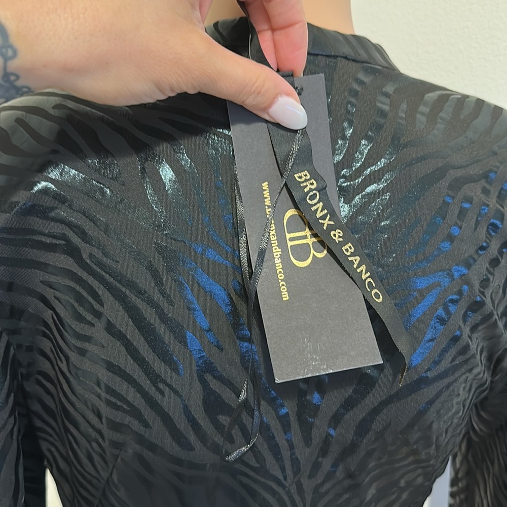 NEW Bronx and Banco Ricky Zebra Gown in Black mesh sheer cutout long sleeve - Picture 4 of 11